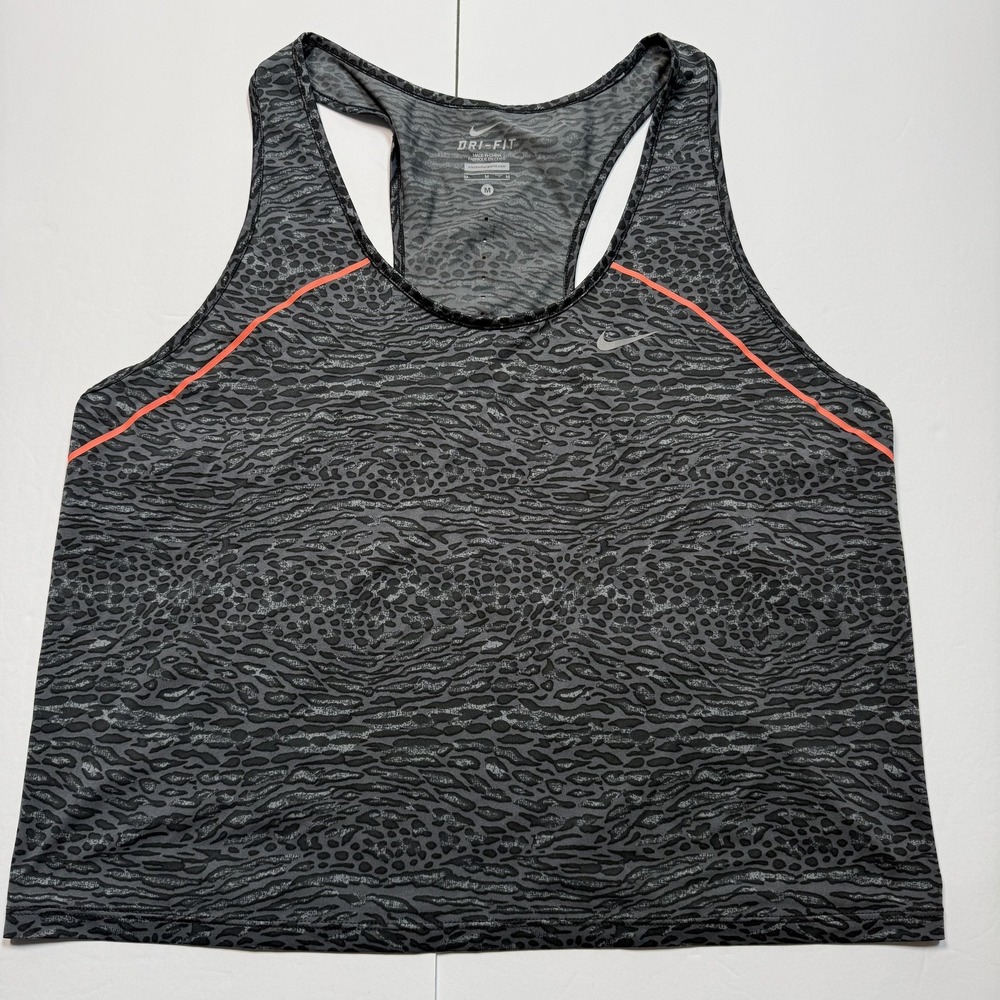 Nike Dri-FIT Tank Top Womens Medium Gray Animal Print Running Reflective Gym